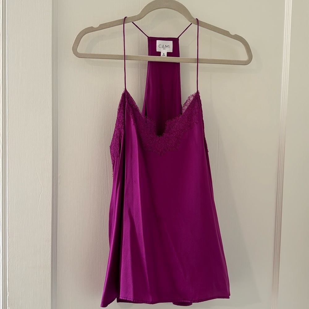 Cami NYC racer charmeuse cami in magenta color
